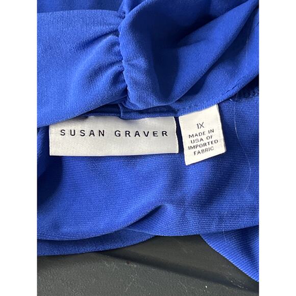 Susan Graver Women’s 1X Open Front Cardigan - Blue, Lightweight, 3/4 Sleeves - Picture 4 of 7